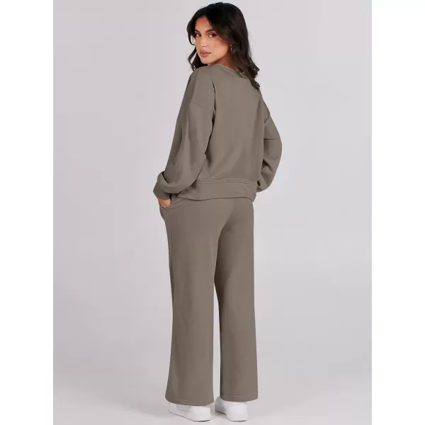 Caracilia Women's Two Piece Outfits Matching Sets Long Sleeve Cropped Tops and Wide Leg Pants Tracksuit Lounge Sets