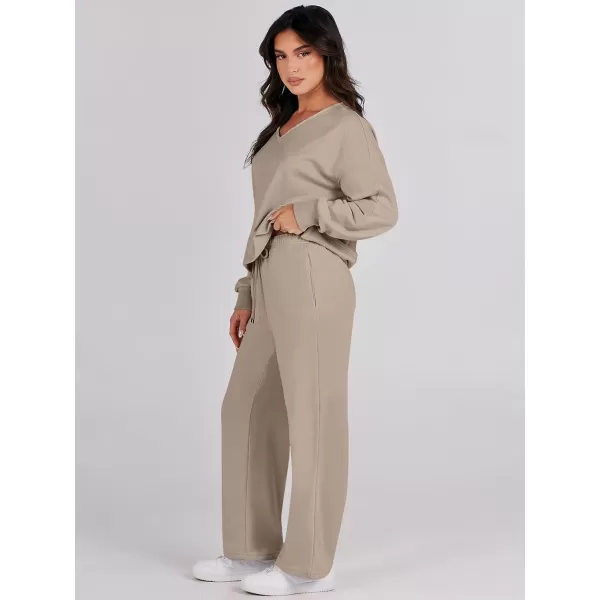 Caracilia Women's Two Piece Outfits Matching Sets Long Sleeve Cropped Tops and Wide Leg Pants Tracksuit Lounge Sets