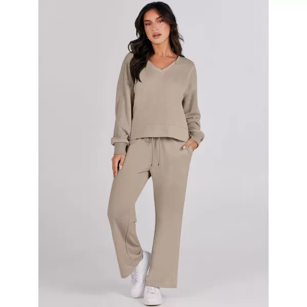 Caracilia Women's Two Piece Outfits Matching Sets Long Sleeve Cropped Tops and Wide Leg Pants Tracksuit Lounge Sets