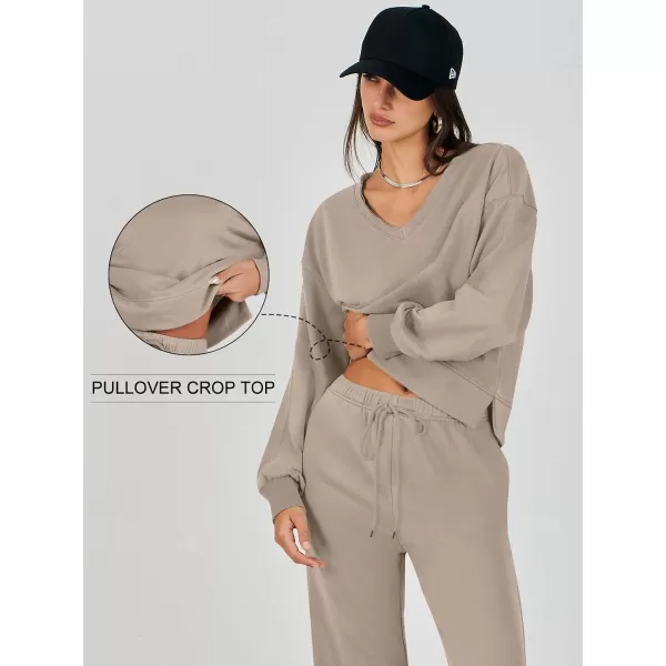 Caracilia Women's Two Piece Outfits Matching Sets Long Sleeve Cropped Tops and Wide Leg Pants Tracksuit Lounge Sets