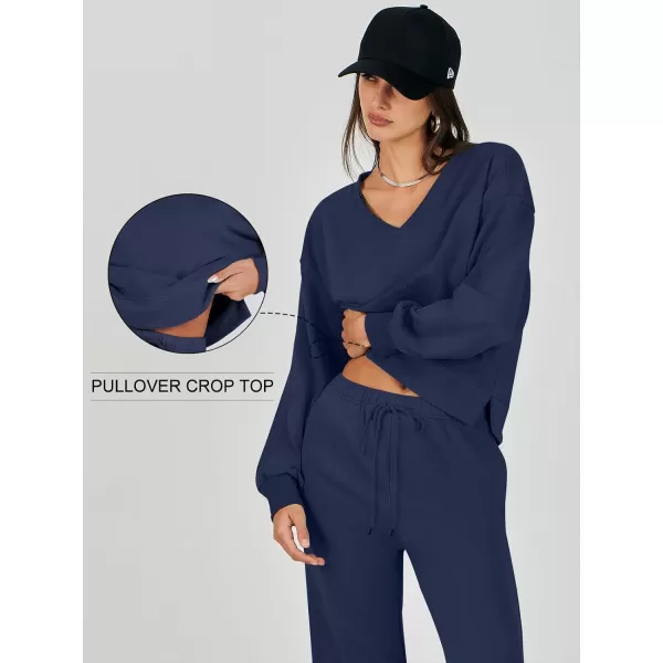 Caracilia Women's Two Piece Outfits Matching Sets Long Sleeve Cropped Tops and Wide Leg Pants Tracksuit Lounge Sets