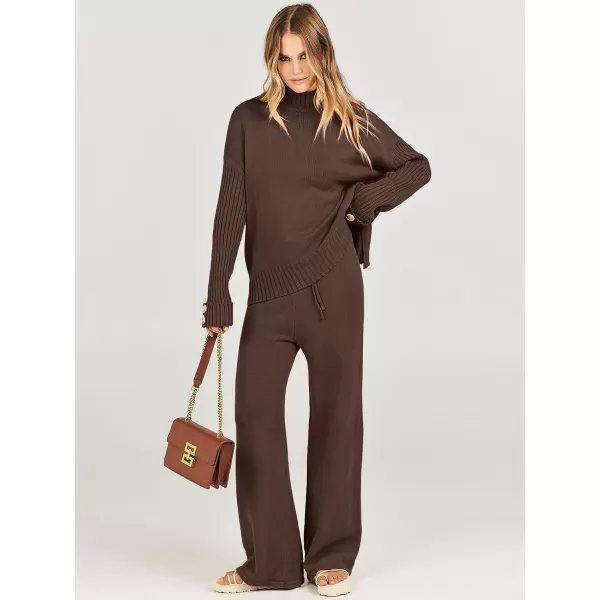Caracilia Women's Two Piece Outfits Sweater Sets 2 Piece Long Sleeve Knit Pullover Tops Wide Leg Pants 2023 Fall Lounge Sets