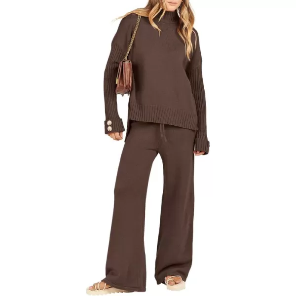 Caracilia Women's Two Piece Outfits Sweater Sets 2 Piece Long Sleeve Knit Pullover Tops Wide Leg Pants 2023 Fall Lounge Sets