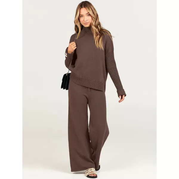 Caracilia Women's Two Piece Outfits Sweater Sets 2 Piece Long Sleeve Knit Pullover Tops Wide Leg Pants 2023 Fall Lounge Sets