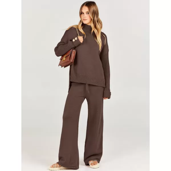 Caracilia Women's Two Piece Outfits Sweater Sets 2 Piece Long Sleeve Knit Pullover Tops Wide Leg Pants 2023 Fall Lounge Sets