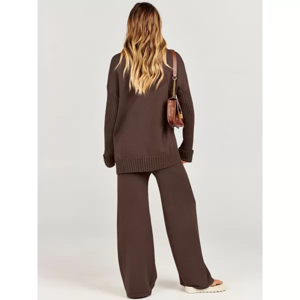 Caracilia Women's Two Piece Outfits Sweater Sets 2 Piece Long Sleeve Knit Pullover Tops Wide Leg Pants 2023 Fall Lounge Sets