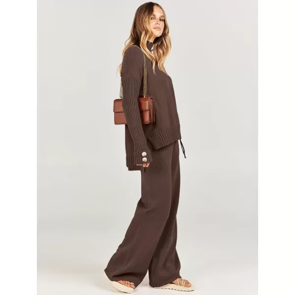 Caracilia Women's Two Piece Outfits Sweater Sets 2 Piece Long Sleeve Knit Pullover Tops Wide Leg Pants 2023 Fall Lounge Sets