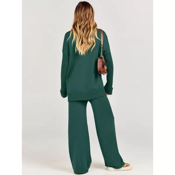 Caracilia Women's Two Piece Outfits Sweater Sets 2 Piece Long Sleeve Knit Pullover Tops Wide Leg Pants 2023 Fall Lounge Sets