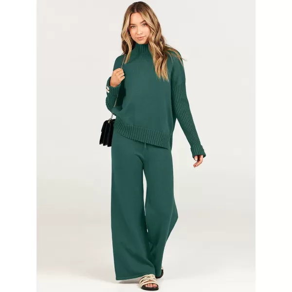 Caracilia Women's Two Piece Outfits Sweater Sets 2 Piece Long Sleeve Knit Pullover Tops Wide Leg Pants 2023 Fall Lounge Sets