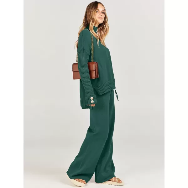Caracilia Women's Two Piece Outfits Sweater Sets 2 Piece Long Sleeve Knit Pullover Tops Wide Leg Pants 2023 Fall Lounge Sets