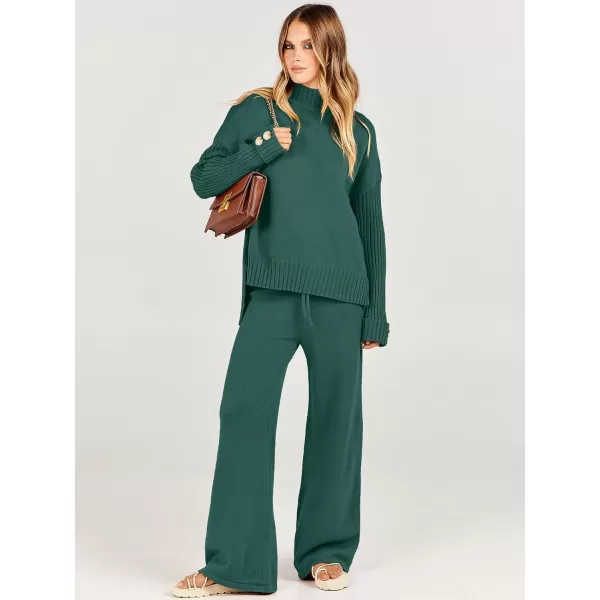 Caracilia Women's Two Piece Outfits Sweater Sets 2 Piece Long Sleeve Knit Pullover Tops Wide Leg Pants 2023 Fall Lounge Sets