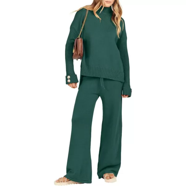 Caracilia Women's Two Piece Outfits Sweater Sets 2 Piece Long Sleeve Knit Pullover Tops Wide Leg Pants 2023 Fall Lounge Sets