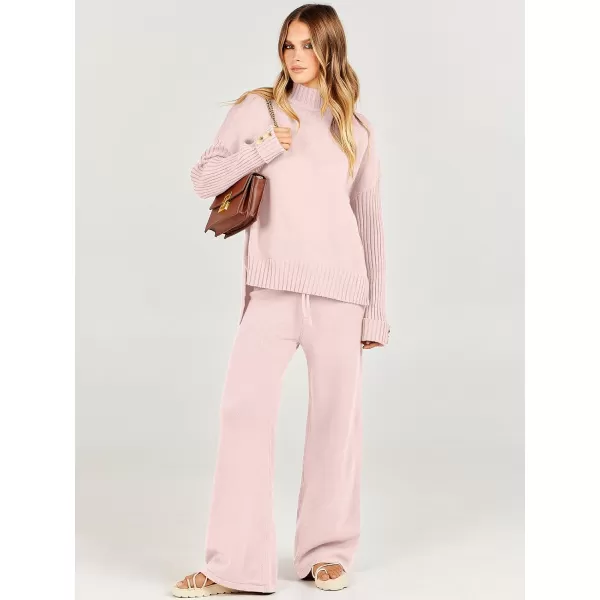 Caracilia Women's Two Piece Outfits Sweater Sets 2 Piece Long Sleeve Knit Pullover Tops Wide Leg Pants 2023 Fall Lounge Sets