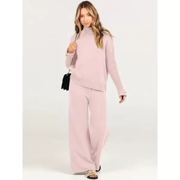 Caracilia Women's Two Piece Outfits Sweater Sets 2 Piece Long Sleeve Knit Pullover Tops Wide Leg Pants 2023 Fall Lounge Sets