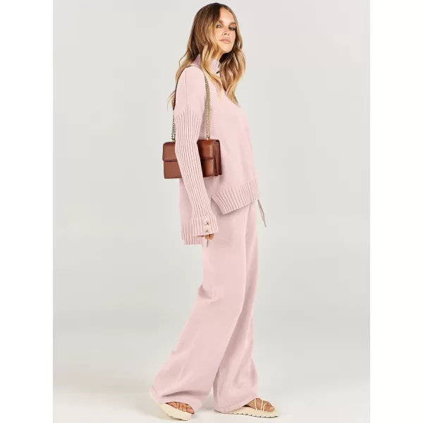 Caracilia Women's Two Piece Outfits Sweater Sets 2 Piece Long Sleeve Knit Pullover Tops Wide Leg Pants 2023 Fall Lounge Sets