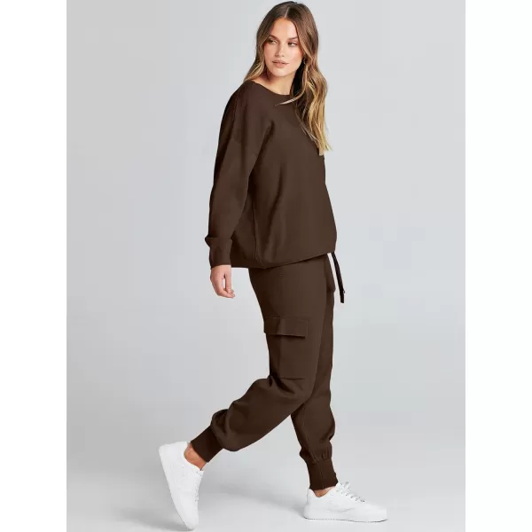 Caracilia Women's Two Piece Outfits Sweater Sets Long Sleeve Knit Pullover Tops and Cargo Jogger Pants Lounge Sets