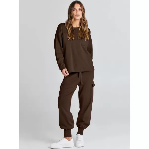 Caracilia Women's Two Piece Outfits Sweater Sets Long Sleeve Knit Pullover Tops and Cargo Jogger Pants Lounge Sets