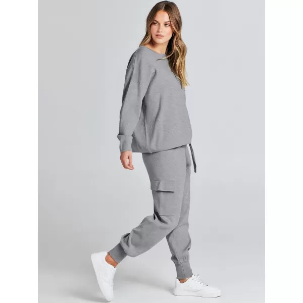 Caracilia Women's Two Piece Outfits Sweater Sets Long Sleeve Knit Pullover Tops and Cargo Jogger Pants Lounge Sets