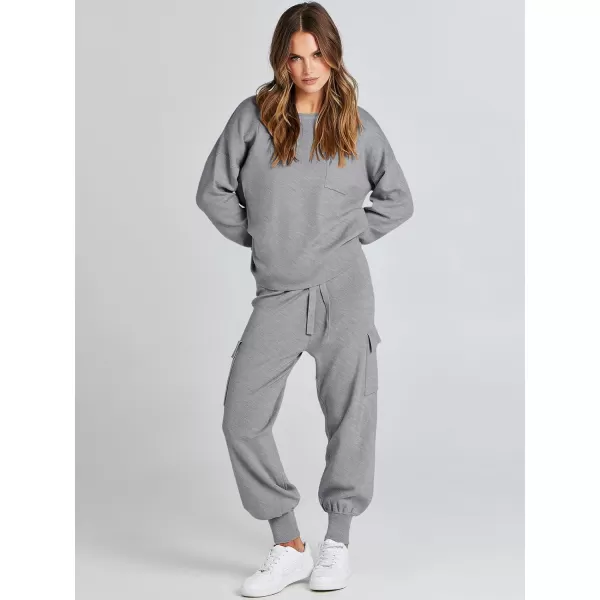 Caracilia Women's Two Piece Outfits Sweater Sets Long Sleeve Knit Pullover Tops and Cargo Jogger Pants Lounge Sets
