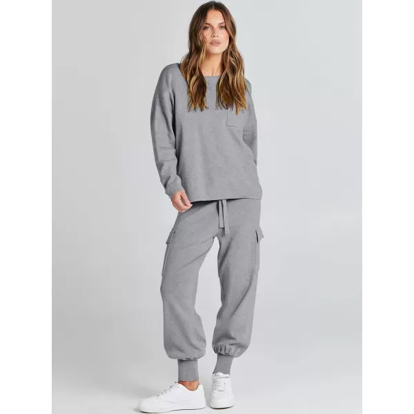 Caracilia Women's Two Piece Outfits Sweater Sets Long Sleeve Knit Pullover Tops and Cargo Jogger Pants Lounge Sets