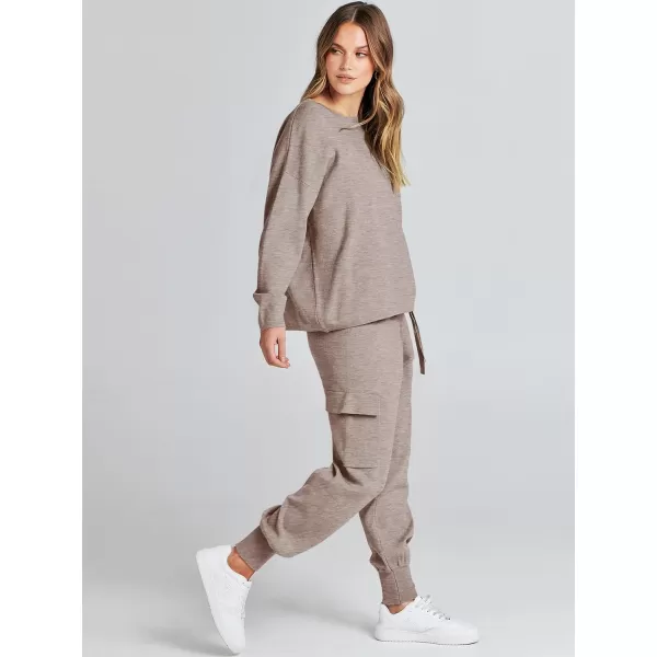 Caracilia Women's Two Piece Outfits Sweater Sets Long Sleeve Knit Pullover Tops and Cargo Jogger Pants Lounge Sets