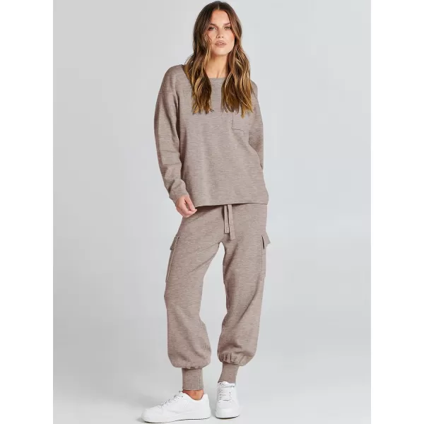 Caracilia Women's Two Piece Outfits Sweater Sets Long Sleeve Knit Pullover Tops and Cargo Jogger Pants Lounge Sets