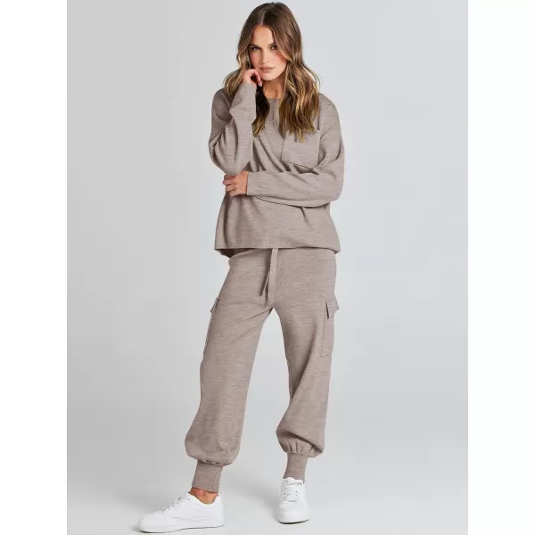 Caracilia Women's Two Piece Outfits Sweater Sets Long Sleeve Knit Pullover Tops and Cargo Jogger Pants Lounge Sets