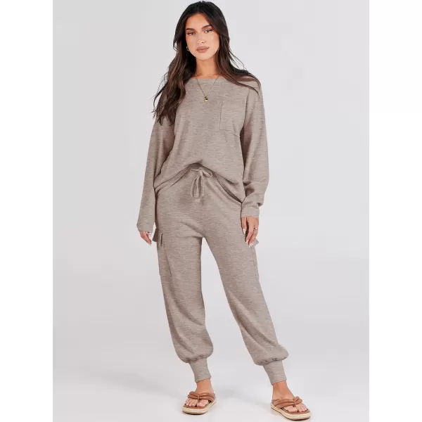 Caracilia Women's Two Piece Outfits Sweater Sets Long Sleeve Knit Pullover Tops and Cargo Jogger Pants Lounge Sets