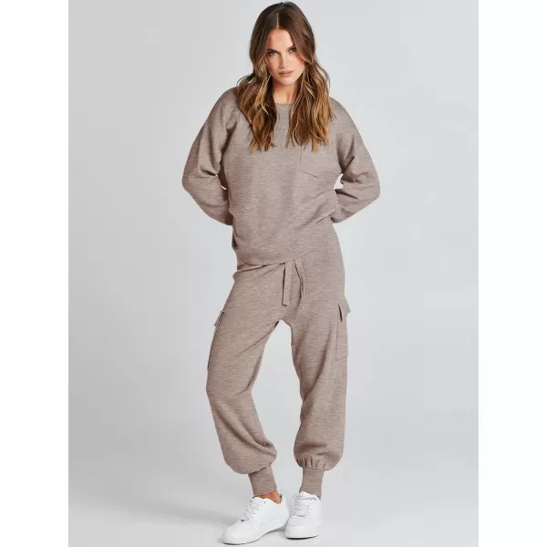 Caracilia Women's Two Piece Outfits Sweater Sets Long Sleeve Knit Pullover Tops and Cargo Jogger Pants Lounge Sets