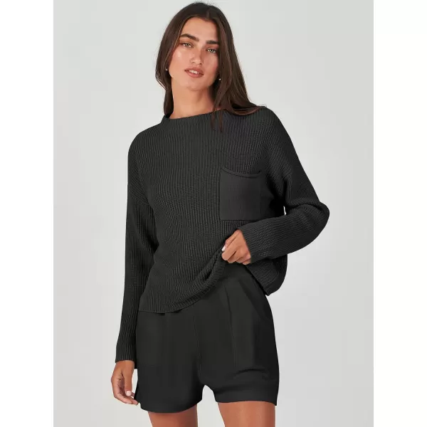 Caracilia Women's Two Piece Outfits Sweater Short Sets Long Sleeve Knit Pullover Top and Shorts Matching Lounge Set Tracksuit
