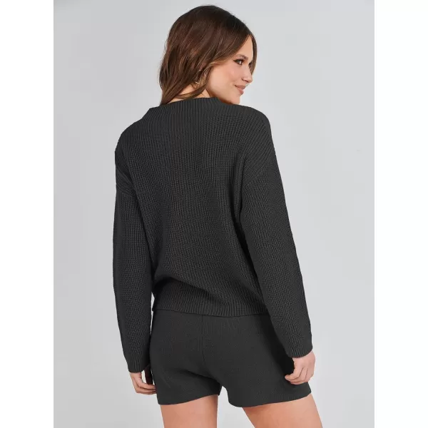 Caracilia Women's Two Piece Outfits Sweater Short Sets Long Sleeve Knit Pullover Top and Shorts Matching Lounge Set Tracksuit