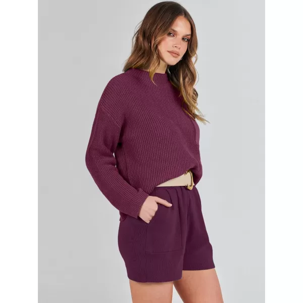 Caracilia Women's Two Piece Outfits Sweater Short Sets Long Sleeve Knit Pullover Top and Shorts Matching Lounge Set Tracksuit