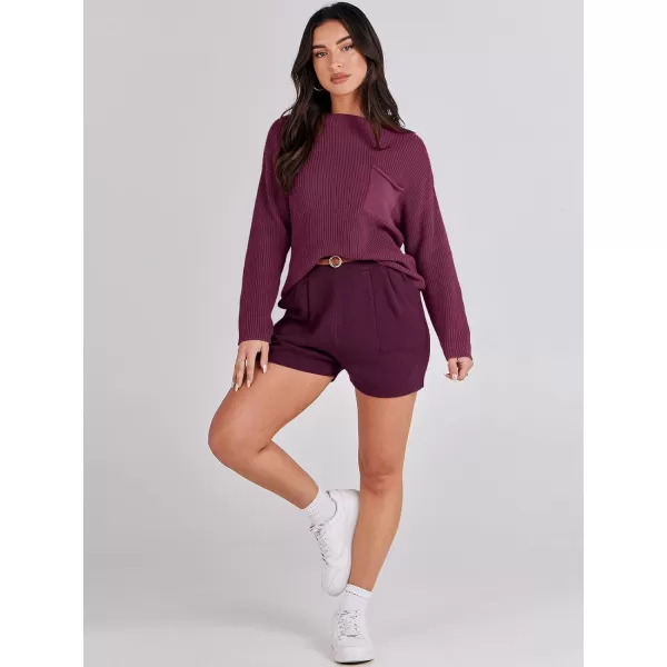 Caracilia Women's Two Piece Outfits Sweater Short Sets Long Sleeve Knit Pullover Top and Shorts Matching Lounge Set Tracksuit