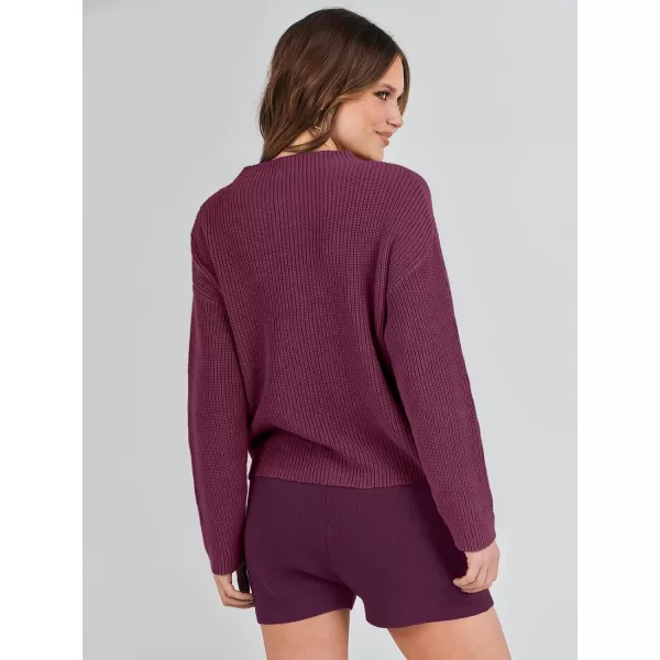 Caracilia Women's Two Piece Outfits Sweater Short Sets Long Sleeve Knit Pullover Top and Shorts Matching Lounge Set Tracksuit
