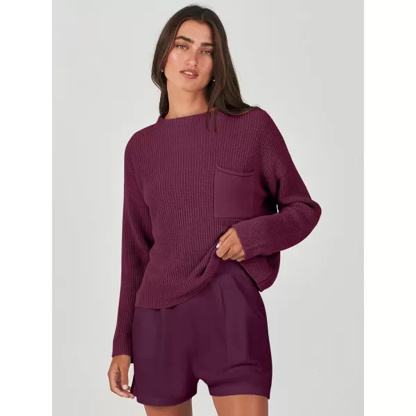 Caracilia Women's Two Piece Outfits Sweater Short Sets Long Sleeve Knit Pullover Top and Shorts Matching Lounge Set Tracksuit