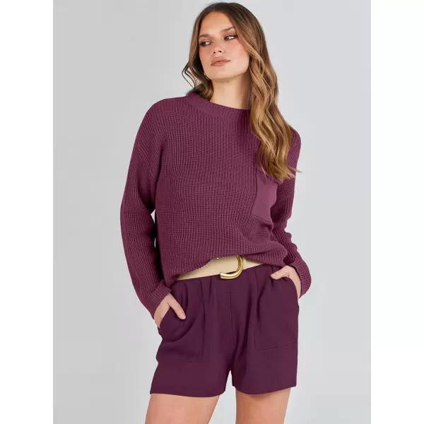 Caracilia Women's Two Piece Outfits Sweater Short Sets Long Sleeve Knit Pullover Top and Shorts Matching Lounge Set Tracksuit