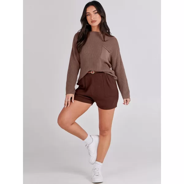 Caracilia Women's Two Piece Outfits Sweater Short Sets Long Sleeve Knit Pullover Top and Shorts Matching Lounge Set Tracksuit