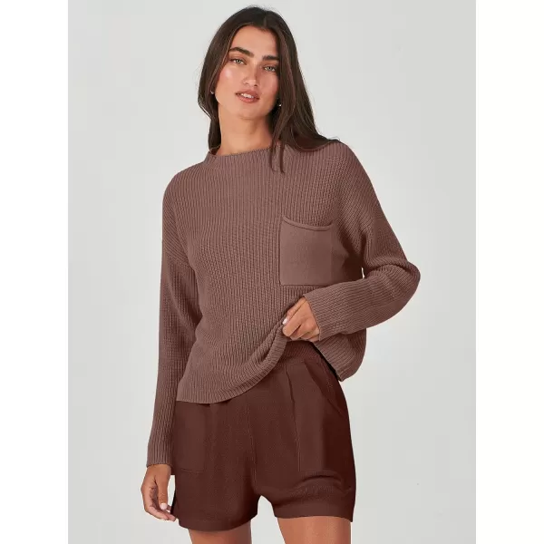 Caracilia Women's Two Piece Outfits Sweater Short Sets Long Sleeve Knit Pullover Top and Shorts Matching Lounge Set Tracksuit