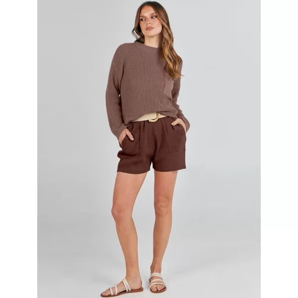 Caracilia Women's Two Piece Outfits Sweater Short Sets Long Sleeve Knit Pullover Top and Shorts Matching Lounge Set Tracksuit