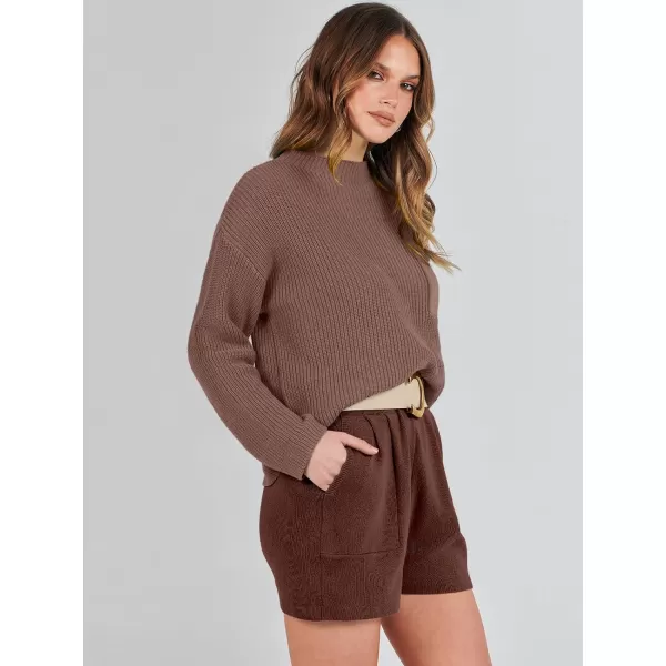 Caracilia Women's Two Piece Outfits Sweater Short Sets Long Sleeve Knit Pullover Top and Shorts Matching Lounge Set Tracksuit