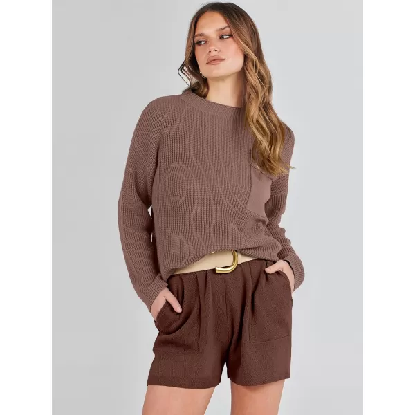 Caracilia Women's Two Piece Outfits Sweater Short Sets Long Sleeve Knit Pullover Top and Shorts Matching Lounge Set Tracksuit