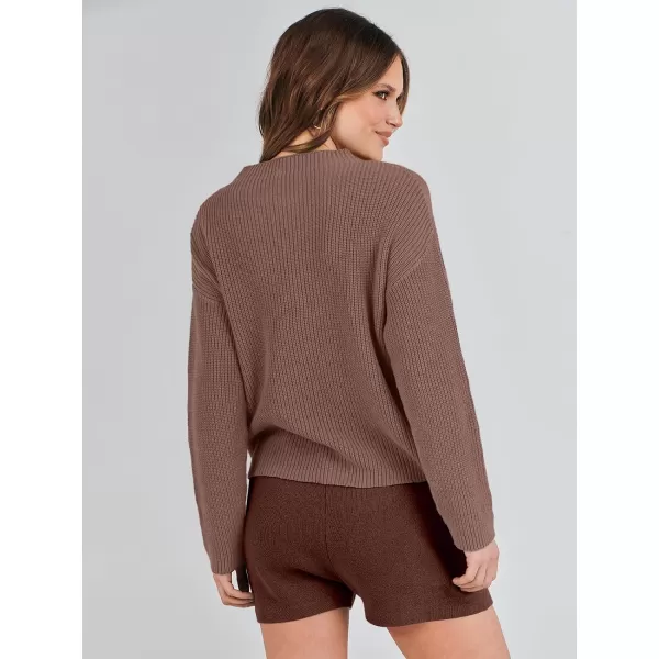 Caracilia Women's Two Piece Outfits Sweater Short Sets Long Sleeve Knit Pullover Top and Shorts Matching Lounge Set Tracksuit