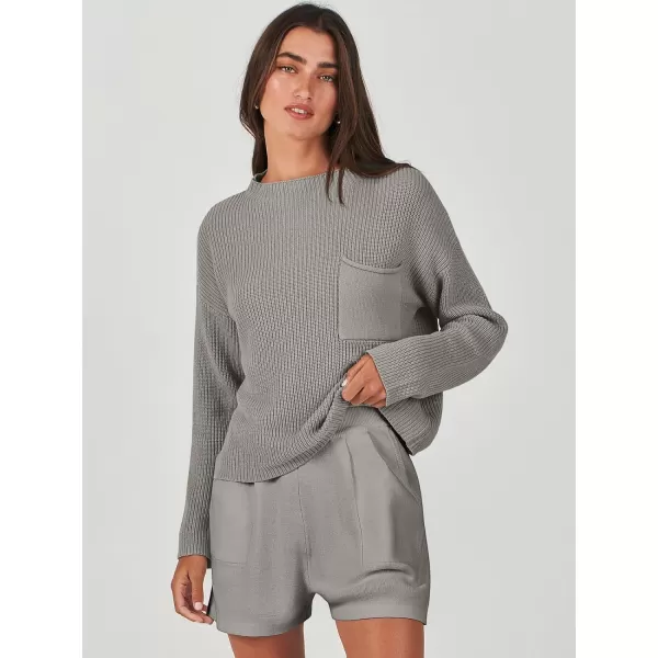 Caracilia Women's Two Piece Outfits Sweater Short Sets Long Sleeve Knit Pullover Top and Shorts Matching Lounge Set Tracksuit