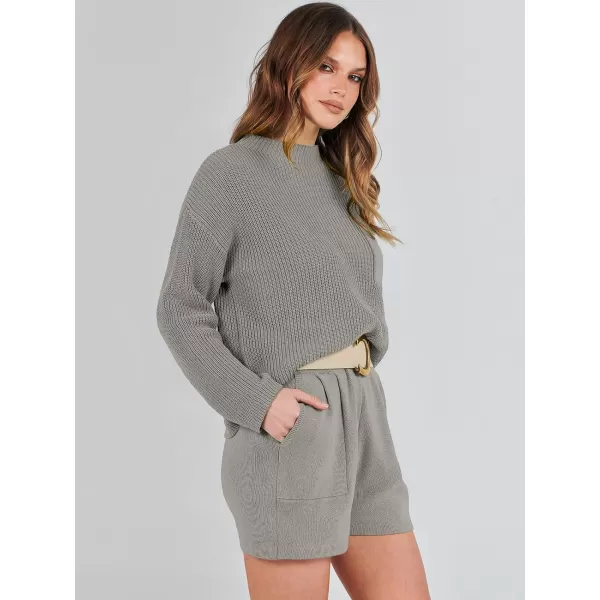 Caracilia Women's Two Piece Outfits Sweater Short Sets Long Sleeve Knit Pullover Top and Shorts Matching Lounge Set Tracksuit