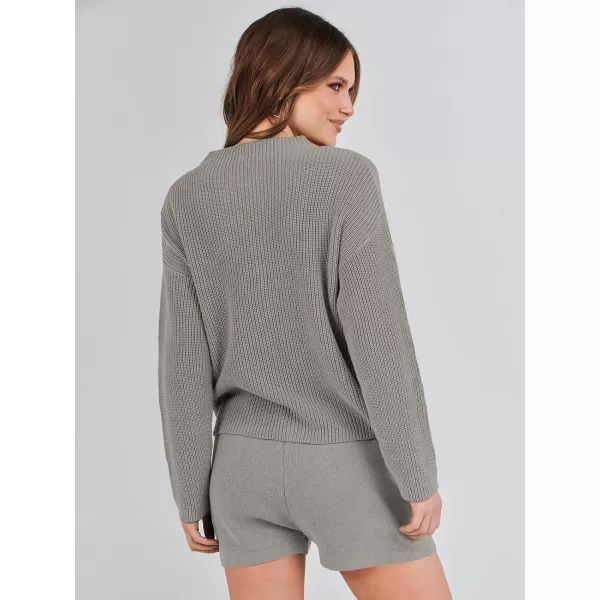Caracilia Women's Two Piece Outfits Sweater Short Sets Long Sleeve Knit Pullover Top and Shorts Matching Lounge Set Tracksuit