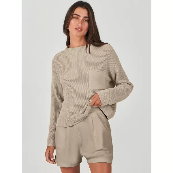 Caracilia Women's Two Piece Outfits Sweater Short Sets Long Sleeve Knit Pullover Top and Shorts Matching Lounge Set Tracksuit