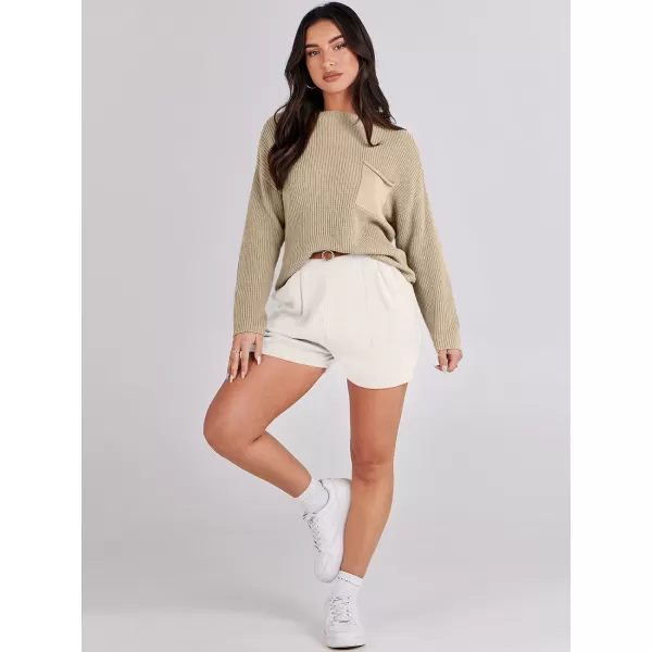 Caracilia Women's Two Piece Outfits Sweater Short Sets Long Sleeve Knit Pullover Top and Shorts Matching Lounge Set Tracksuit