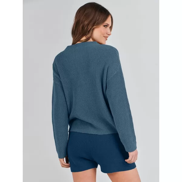 Caracilia Women's Two Piece Outfits Sweater Short Sets Long Sleeve Knit Pullover Top and Shorts Matching Lounge Set Tracksuit
