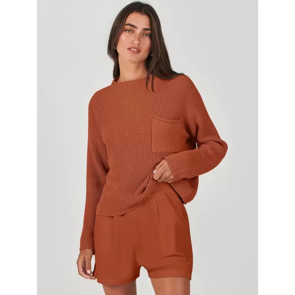 Caracilia Women's Two Piece Outfits Sweater Short Sets Long Sleeve Knit Pullover Top and Shorts Matching Lounge Set Tracksuit