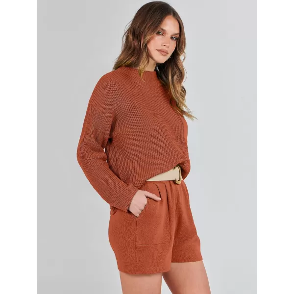 Caracilia Women's Two Piece Outfits Sweater Short Sets Long Sleeve Knit Pullover Top and Shorts Matching Lounge Set Tracksuit